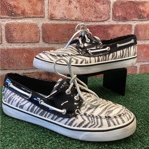 Sperrys Womens zebra print sequin bling boat shoes size 8